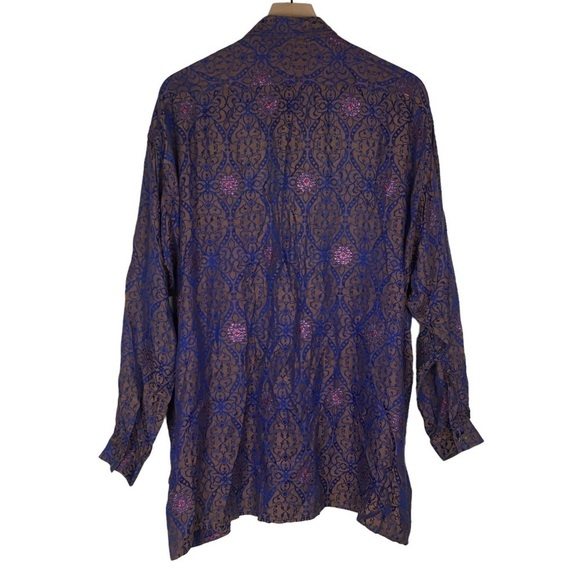 VINTAGE VIP Button Down Shirt Metallic Embroidered Shimmer Retro Funky Medium - Picture 4 of 14